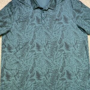 TravisMathew Golf Polo Shirt XXL Green Botanical Print Pima Cotton Stretch
